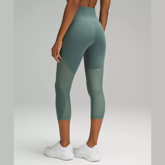 NEW lululemon Size 10 Wunder Train Mesh Panel High-Rise Crop 21" - Medium Forest - Picture 3 of 5